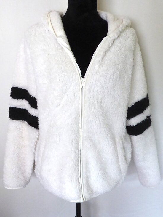 American SO Jackets & Blazers - AMERICAN SO SOFTEST SHERPA LONG SLEEVE HOODED FULL ZIP JACKET WHITE BLACK LARGE
